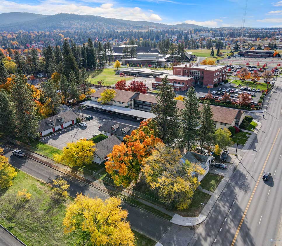 drone view of apartment complex